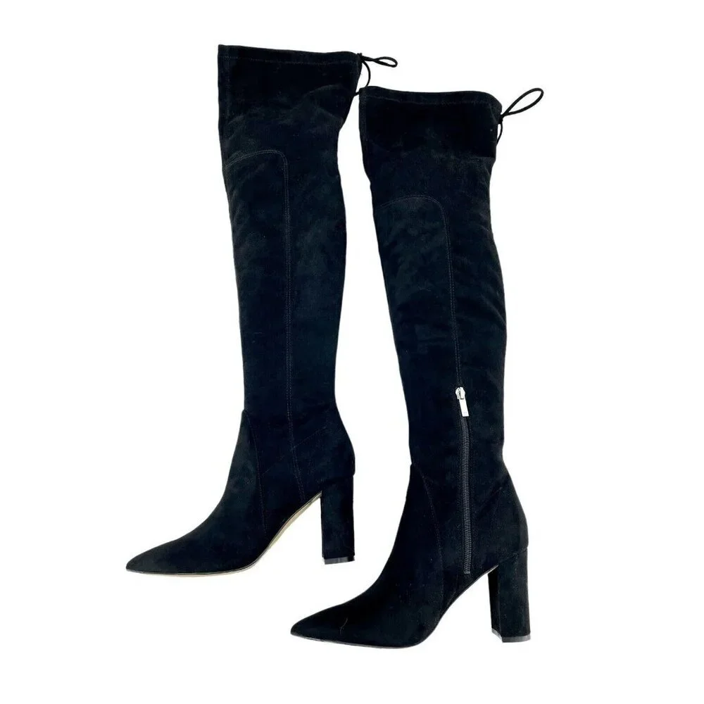 Marc Fisher Ulona Black Fabric Suede Over the Knee Boots SZ 6.5 $249